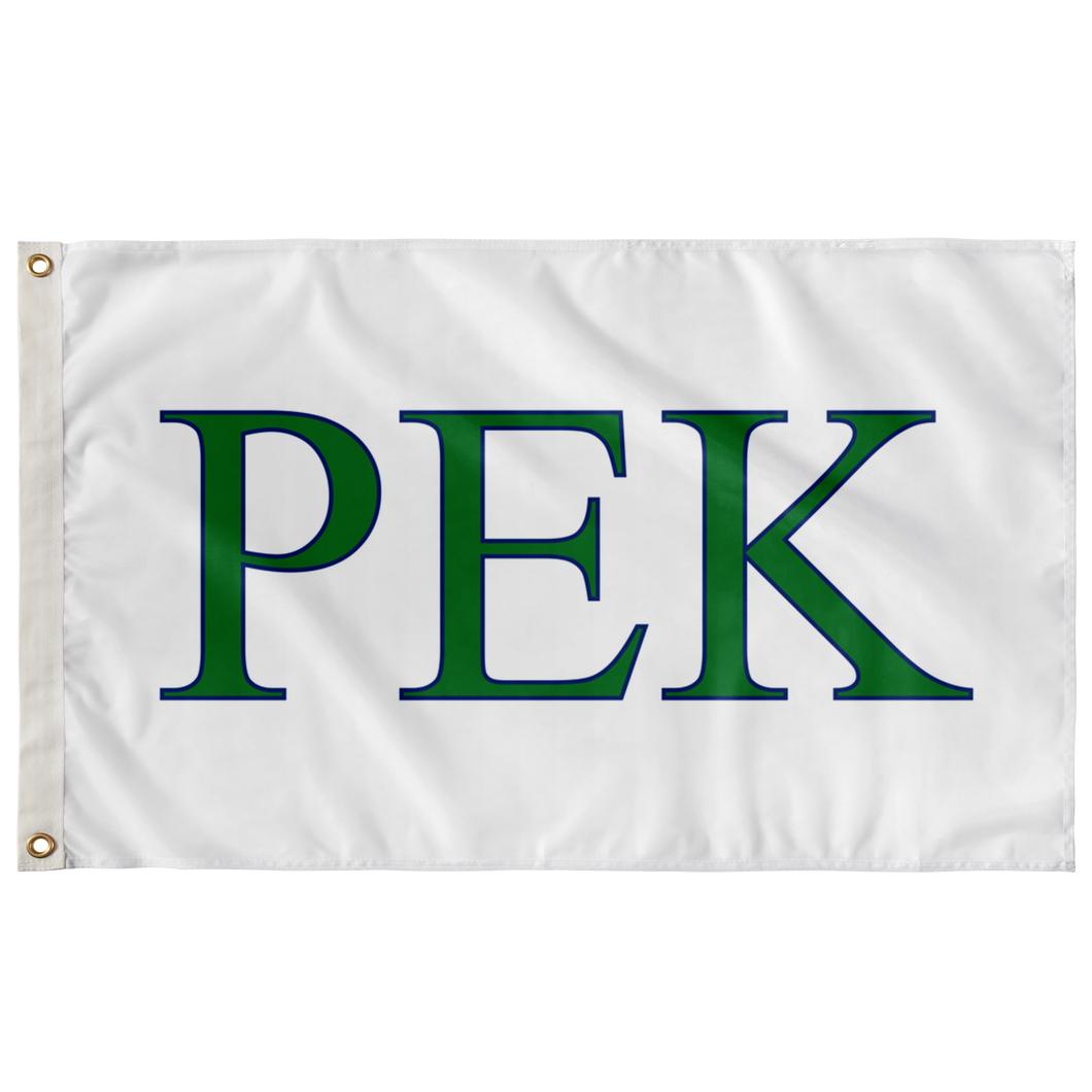 Rho Epsilon Kappa Greek Flag - White, Kelly Green & Royal Blue