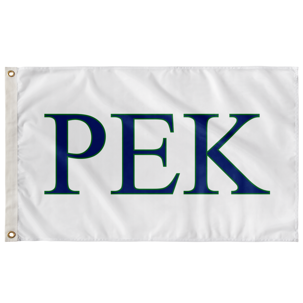 Rho Epsilon Kappa Greek Flag - White, Royal Blue & Kelly Green