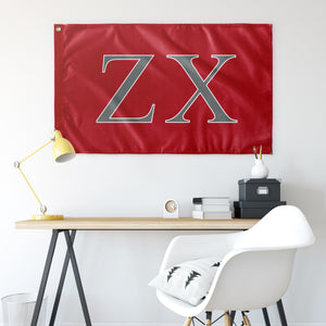 Zeta Chi Fraternity Flag - Red, Silver & White
