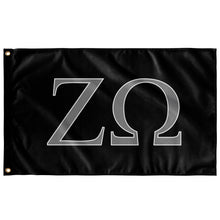 Load image into Gallery viewer, Zeta Omega Fraternity Flag - Black, Silver Grey &amp; White
