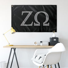 Load image into Gallery viewer, Zeta Omega Fraternity Flag - Black, Silver Grey &amp; White