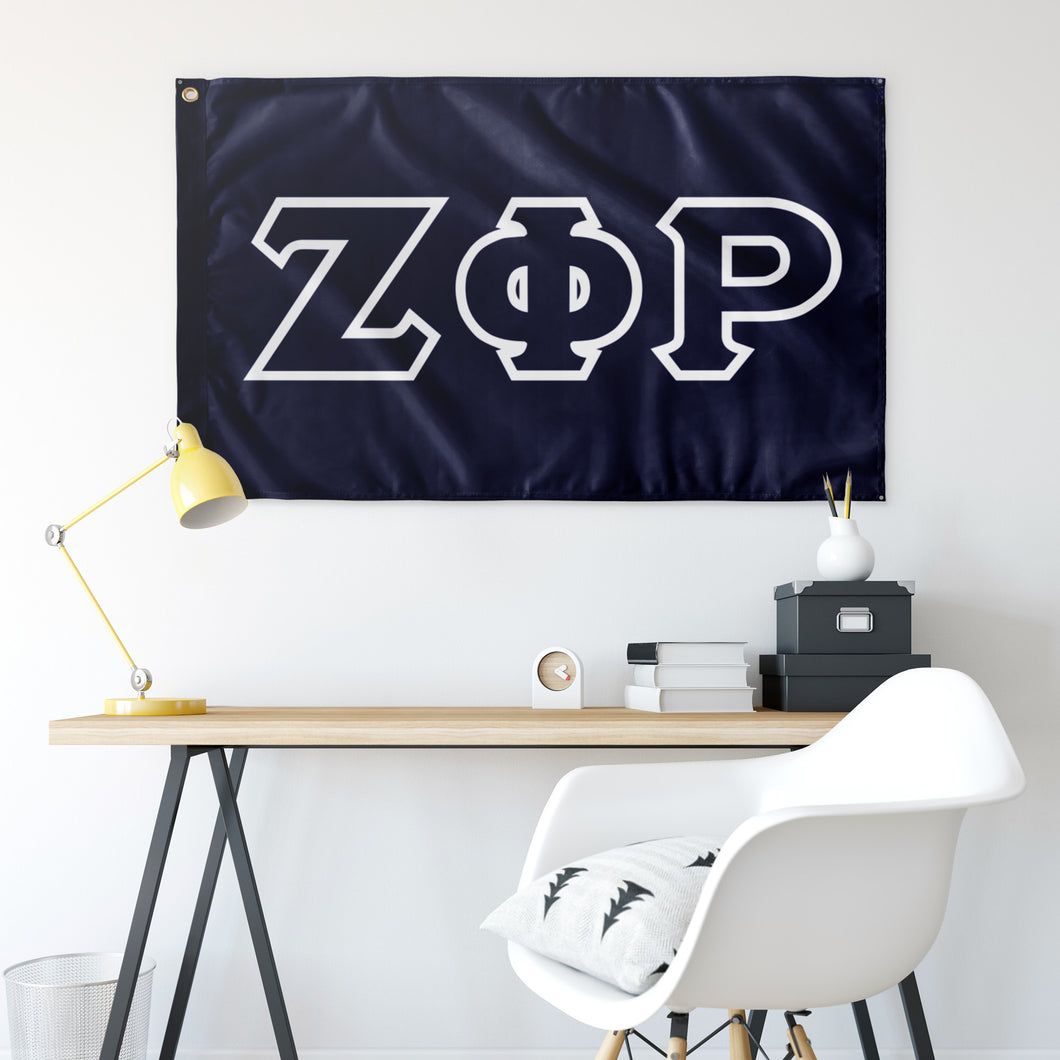 Zeta Phi Rho Greek Block Flag - Navy & White