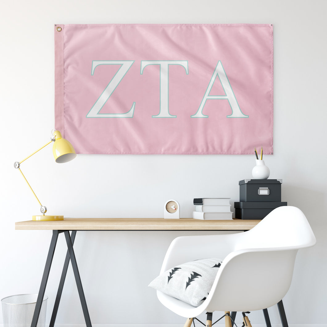 Zeta Tau Alpha Sorority Flag - Azalea, White & Mystic Ocean