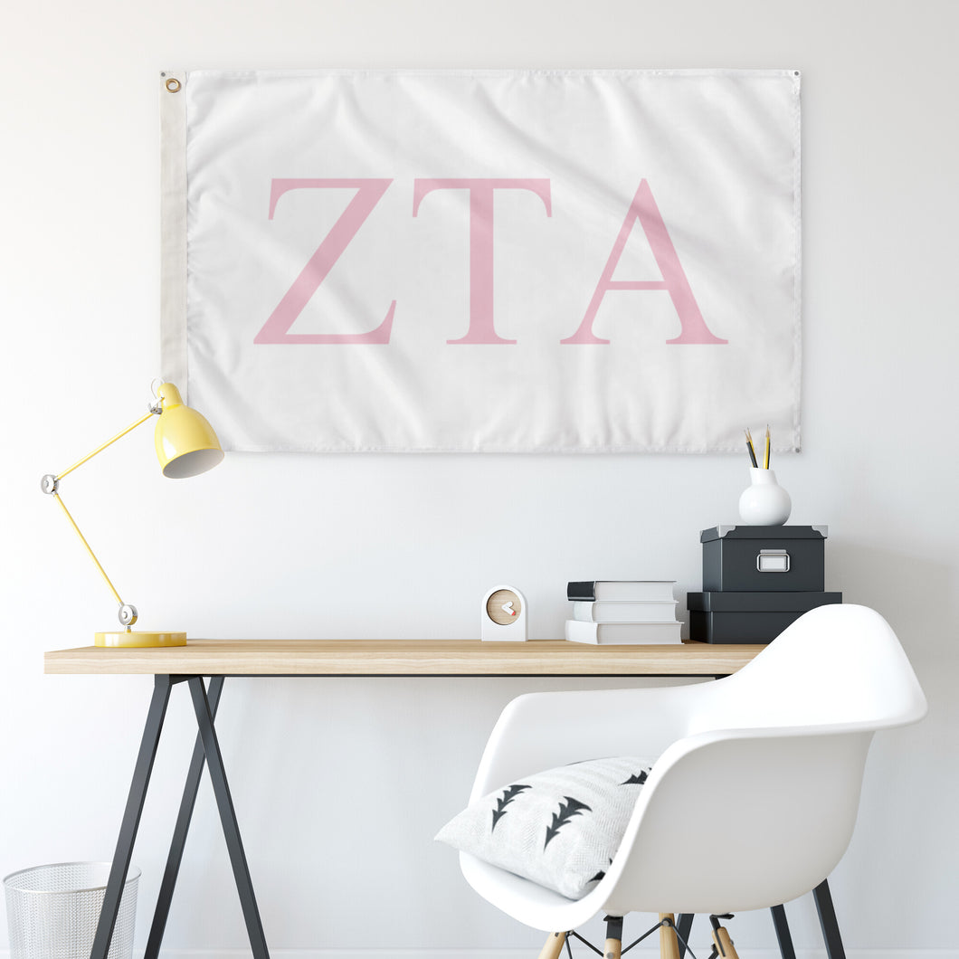 Zeta Tau Alpha Sorority Flag - White & Azalea