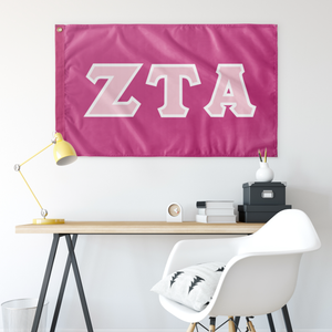 Zeta Tau Alpha Greek Block Flag - Tropicana, Azalea & White