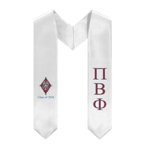 Load image into Gallery viewer, Pi Beta Phi + Crest + Class of 2024 Graduation Stole - White, Wine &amp; Blue