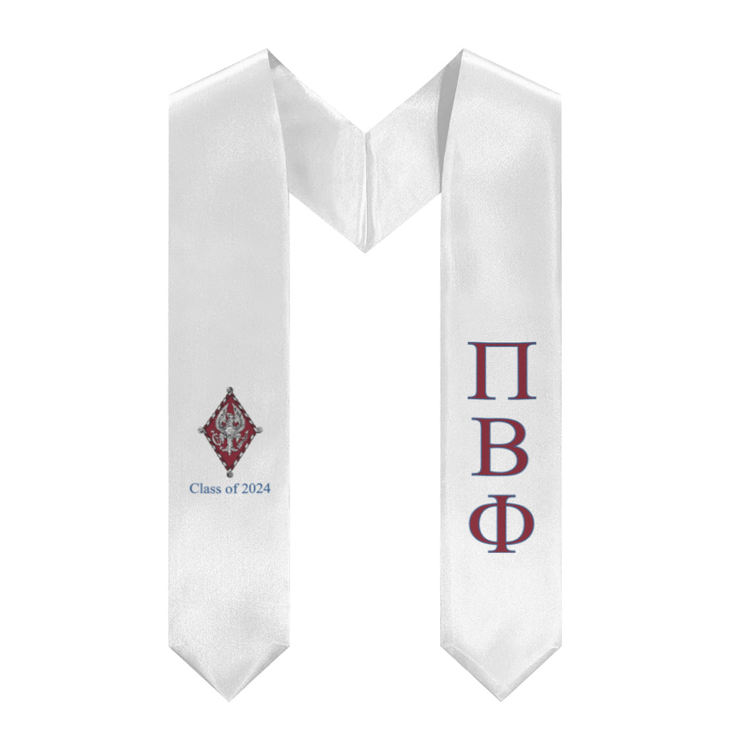 Pi Beta Phi + Crest + Class of 2024 Graduation Stole - White, Wine & Blue