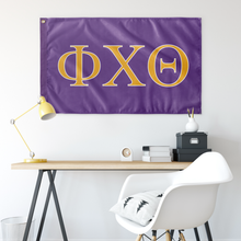Load image into Gallery viewer, Phi Chi Theta Fraternity Flag - Grape, Light Gold &amp; White