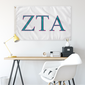 Zeta Tau Alpha Sorority Flag - White, Teal & Pink