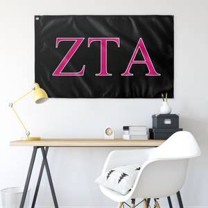Zeta Tau  Alpha Sorority Flag - Black, Bright Pink & White