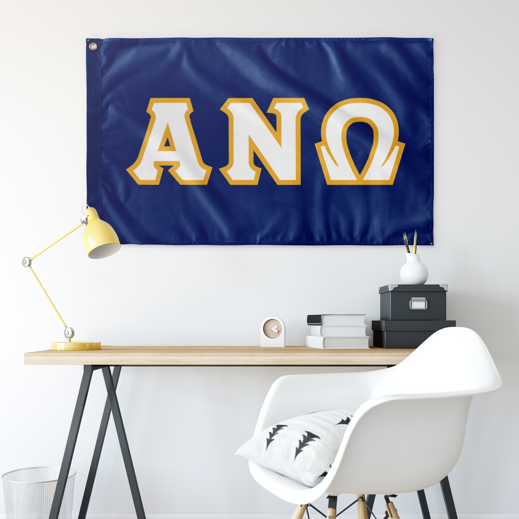 Alpha Nu Omega Greek Block Flag Royal White Light Gold