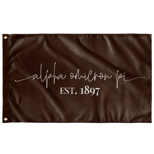 Alpha Omicron Pi Sorority Script Flag - Brown & White