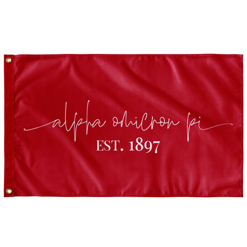 Alpha Omicron Pi Sorority Script Flag - Cardinal & White