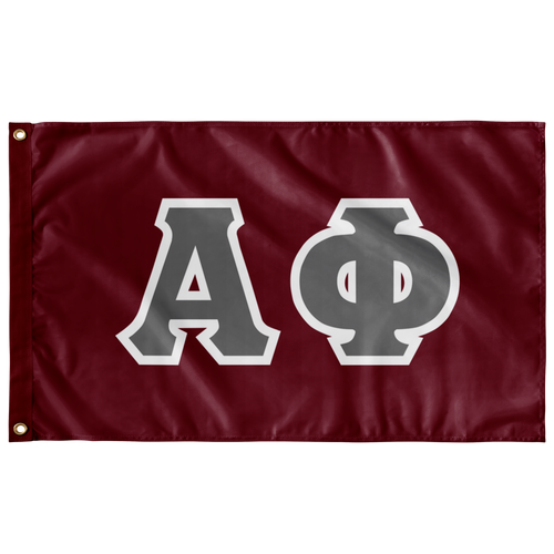 Alpha Phi Greek Block Flag - Foliage Rose, Silver Grey & White