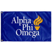 Load image into Gallery viewer, Alpha Phi Omega Greek Flag - Logo White Gold Torch