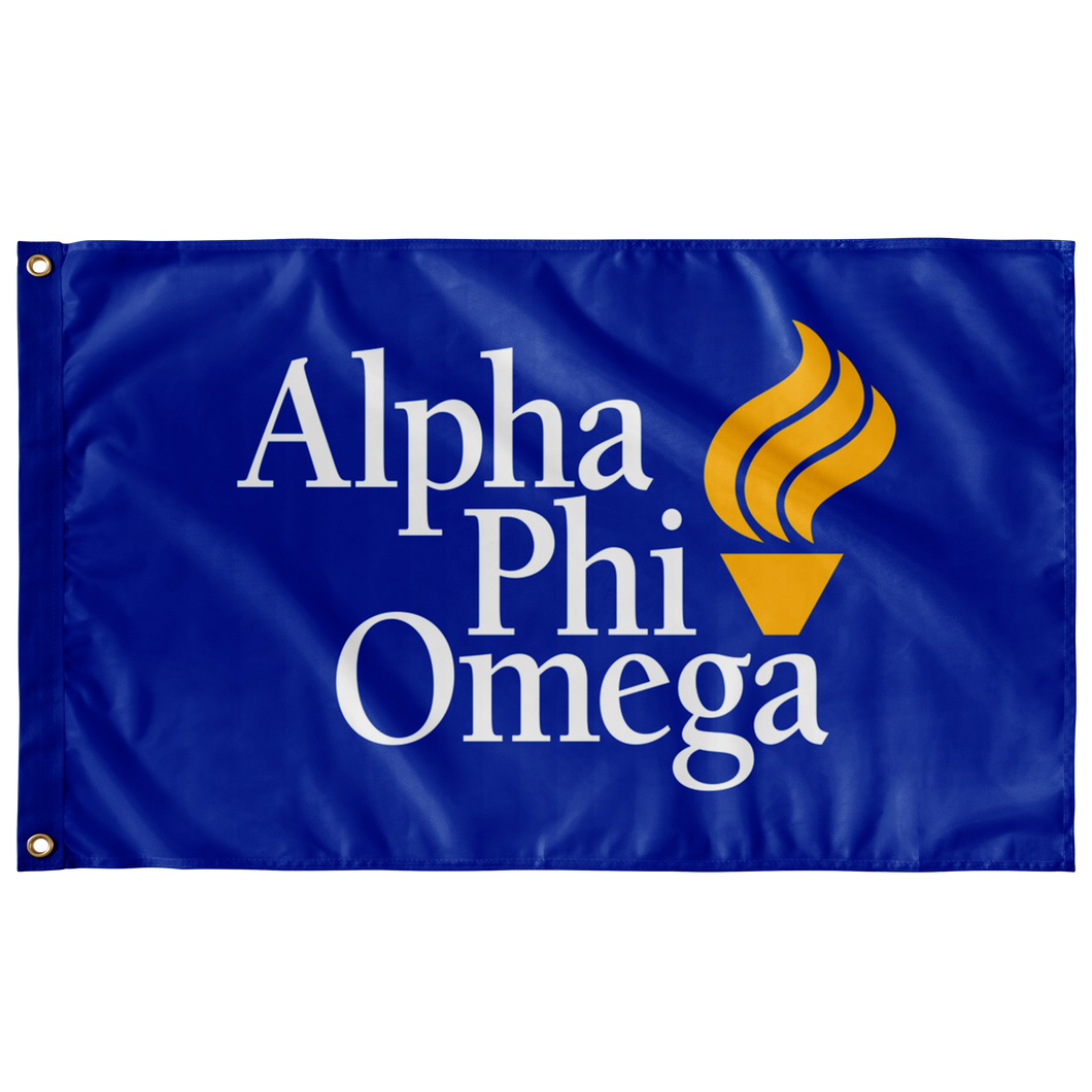 Alpha Phi Omega Greek Flag - Logo White Gold Torch