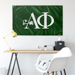 Alpha Phi Full Letters Sorority Flag - Dark Green & White