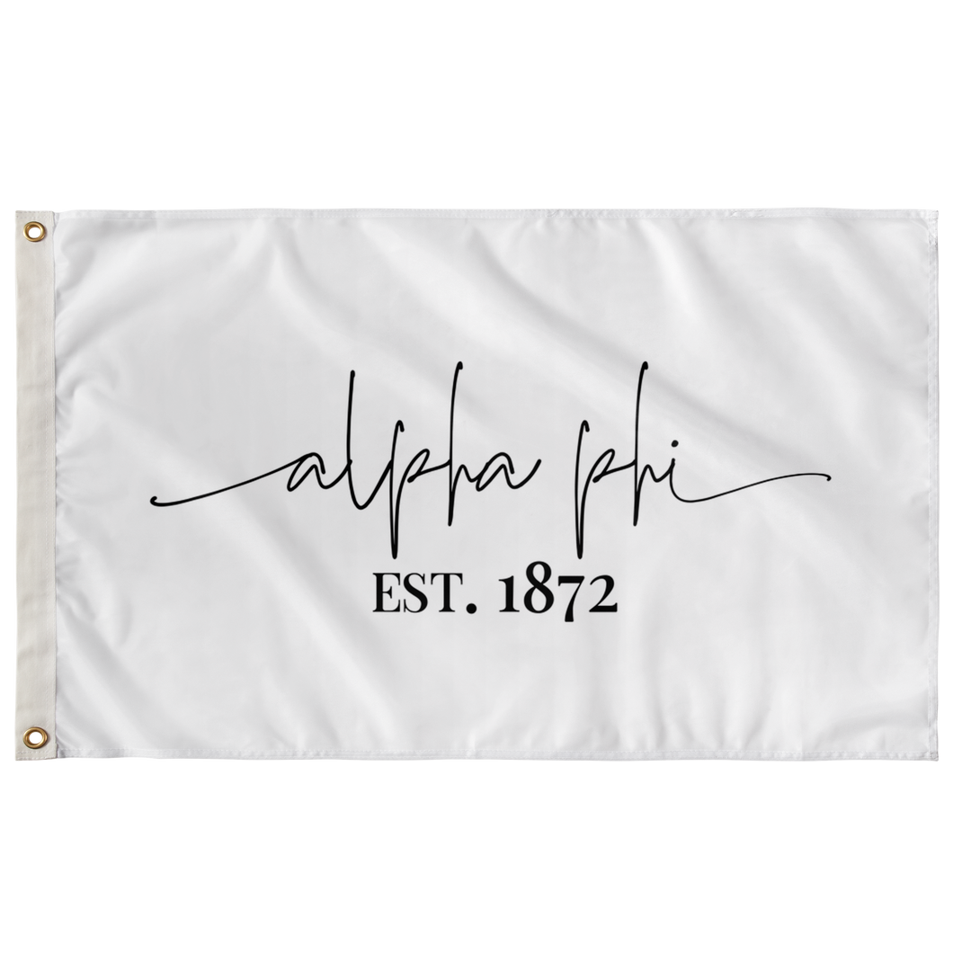 Alpha Phi Sorority Script Flag - White & Black