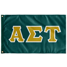 Load image into Gallery viewer, Alpha Sigma Tau Greek Block Flag - Emerald Green, Victory Gold &amp; White