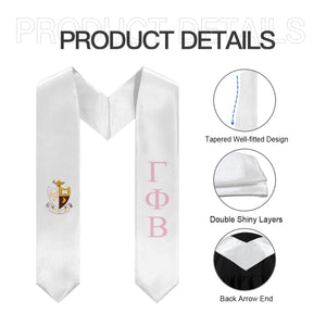 Gamma Phi Beta Graduation Stole With Crest - White & Pink
