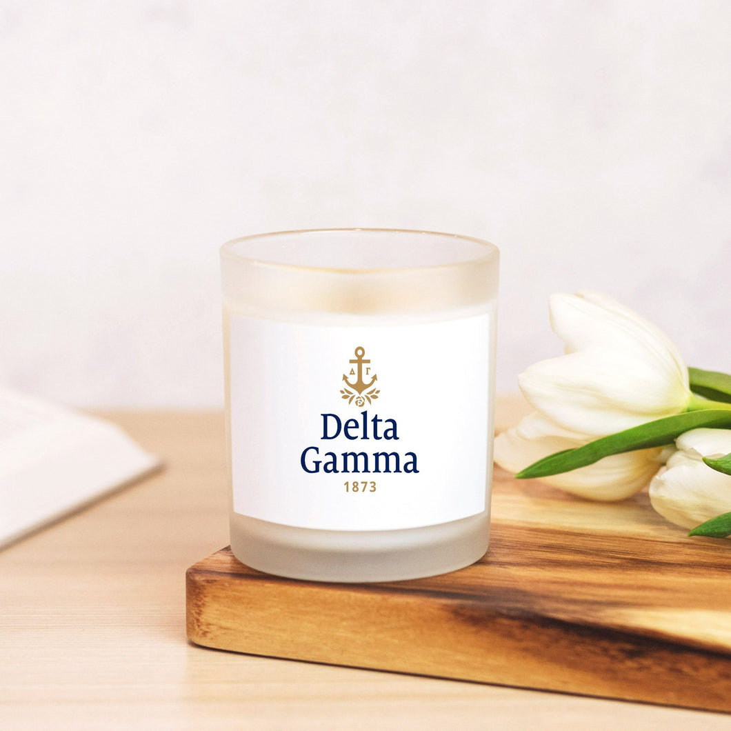 Delta Gamma Frosted Glass Hand Poured Scented Candle