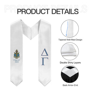 Delta Gamma + Crest + Class of 2024 Graduation Stole - White, Dusty Blue & Dusty Pink