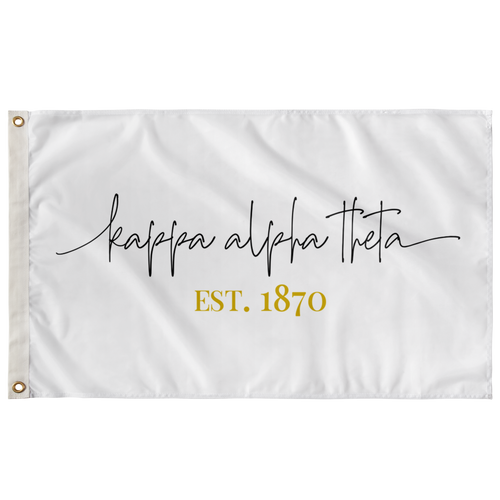 Kappa Alpha Theta Sorority Script Flag - White, Black & Gold