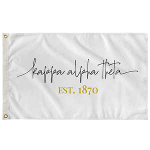 Kappa Alpha Theta Sorority Script Flag - White, Black & Gold