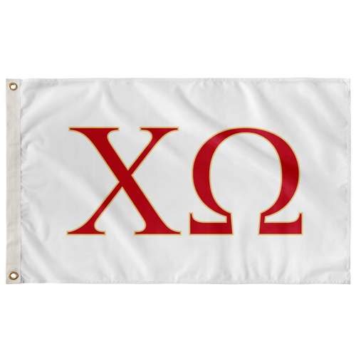 Chi Omega Sorority Flag - White, Cardinal & Straw