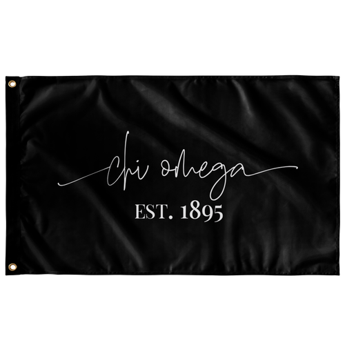 Chi Omega Sorority Script Flag - Black & White