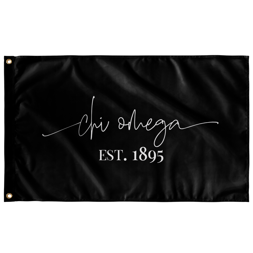 Chi Omega Sorority Script Flag - Black & White