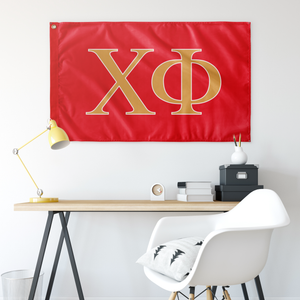 Chi Phi Fraternity Flag - Scarlet, Gold & White