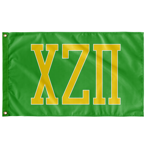 Chi Zeta Pi Collegiate Block Greek Flag - Bright Green, Maize & White