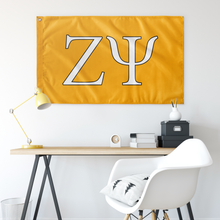 Load image into Gallery viewer, Zeta Psi Fraternity Letter Flag - Zeta Psi Gold. Pure White &amp; Pure Black