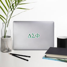 Load image into Gallery viewer, Delta Sigma Phi Greek Letters Sticker - Nile Green &amp; Desert Gold