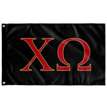 Load image into Gallery viewer, Chi Omega Flag in Black, Cardinal &amp; Straw - 3 x 5 Sorority Banner