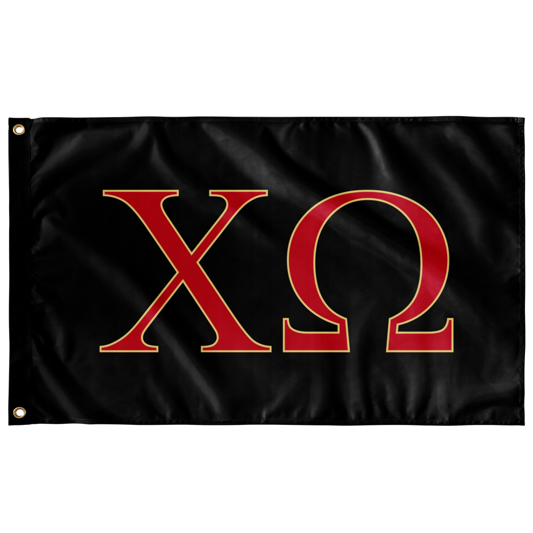 Chi Omega Flag in Black, Cardinal & Straw - 3 x 5 Sorority Banner