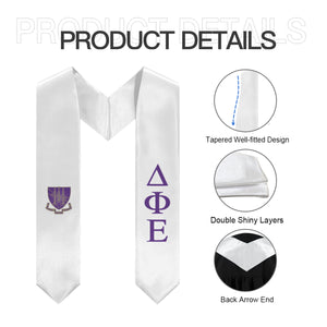 Delta Phi Epsilon Graduation Stole With Crest - White & Purple
