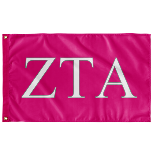 Zeta Tau Alpha Sorority Flag - Bright Pink, White & Silver