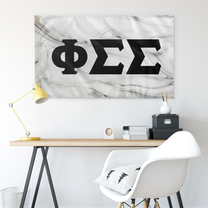 Phi Sigma Sigma White Marble Flag With Greek Block Letters