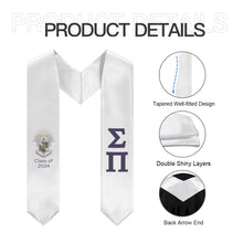 Load image into Gallery viewer, Sigma Pi + Crest + Class of 2024 Graduation Stole - White, Purple &amp; Gold