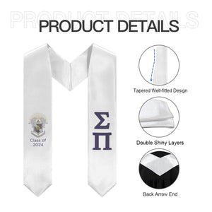 Sigma Pi + Crest + Class of 2024 Graduation Stole - White, Purple & Gold