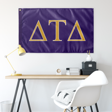 Load image into Gallery viewer, Delta Tau Delta Fraternity Flag - Explorer Purple,  Explorer Gold &amp; White