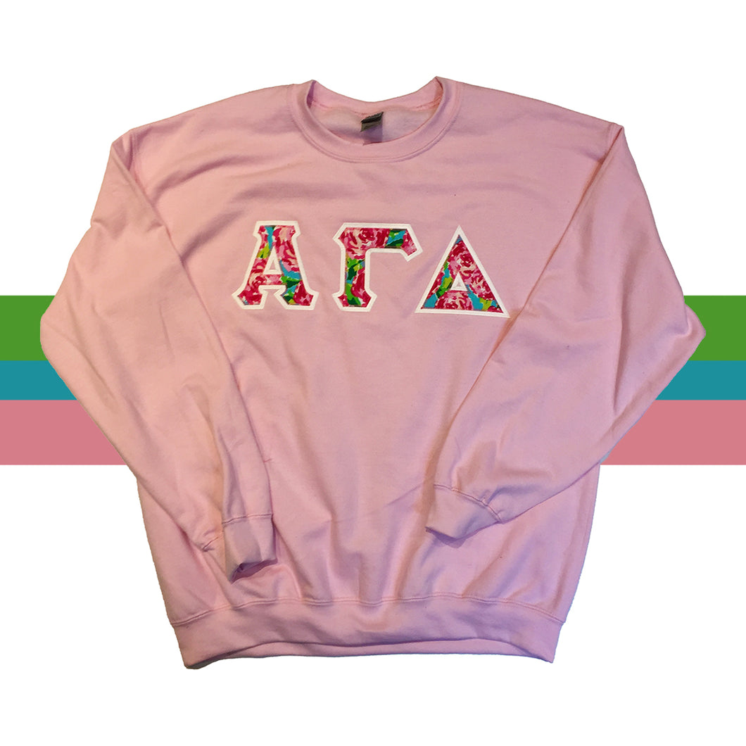 Alpha Gamma Delta Stitch Letter Sweatshirt - Rosie Posie & White