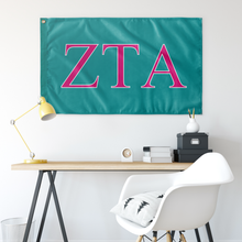 Load image into Gallery viewer, Zeta Tau Alpha Sorority Flag - Teal, Bright Pink &amp; White