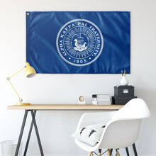Load image into Gallery viewer, Alpha Kappa Psi Seal Fraternity Flag - Blue &amp; White
