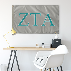 Zeta Tau Alpha Sorority Flag - Grey, Teal & White