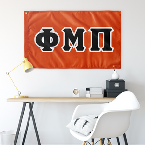 Phi Mu Pi Greek Block Flag - Orange, Black & White