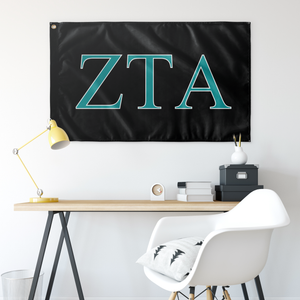 Zeta Tau Alpha Sorority Flag - Black, Teal & White