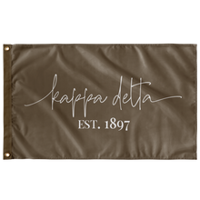 Load image into Gallery viewer, Kappa Delta Sorority Script Flag - Pecan Brown &amp; White